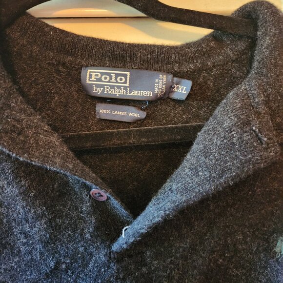 XXL Dark Grey Ralph Lauren Polo Sweater, 100% Lamb's Wool - Picture 2 of 3